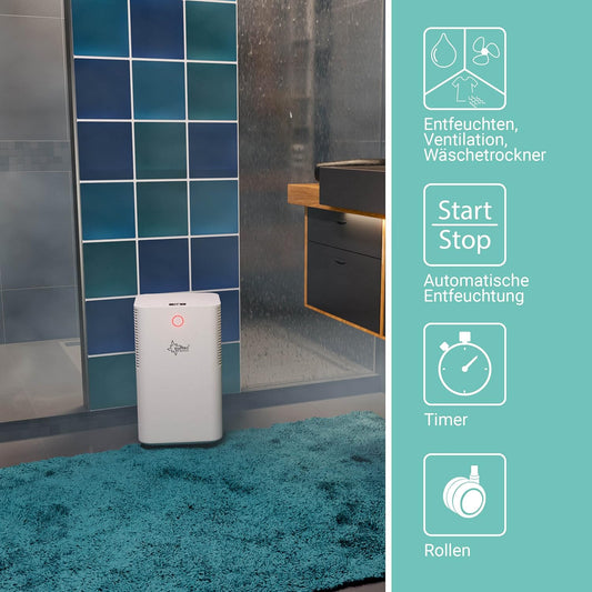 SUNTEC DryFix 12 EQ Dehumidifier - For Rooms up to 34 m2 or 80 m3 - Room Dehumidifier with 12 l/day Dehumidification - 3-in-1 Dehumidifier + Air Purifier + Tumble Dryer - Mobile and Electric White