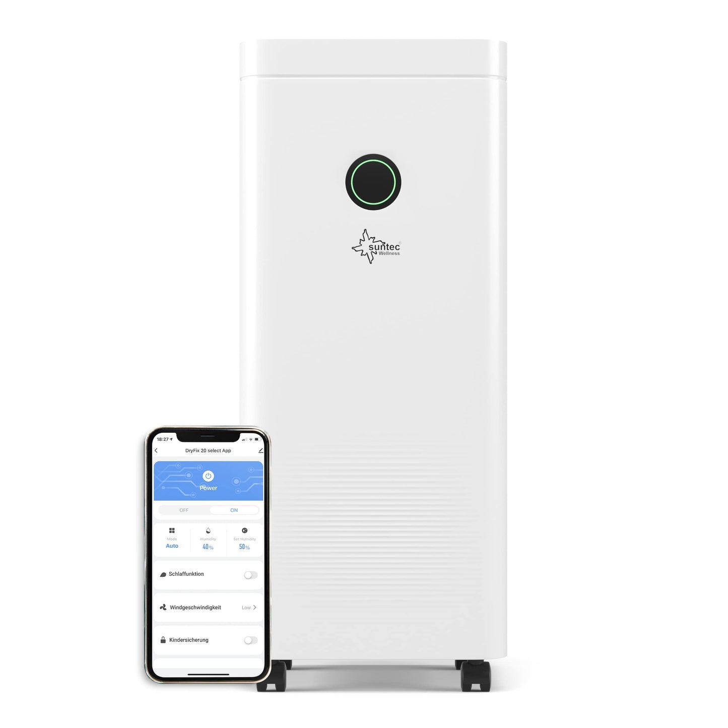 SUNTEC DryFix 12 EQ Dehumidifier - For Rooms up to 34 m2 or 80 m3 - Room Dehumidifier with 12 l/day Dehumidification - 3-in-1 Dehumidifier + Air Purifier + Tumble Dryer - Mobile and Electric White
