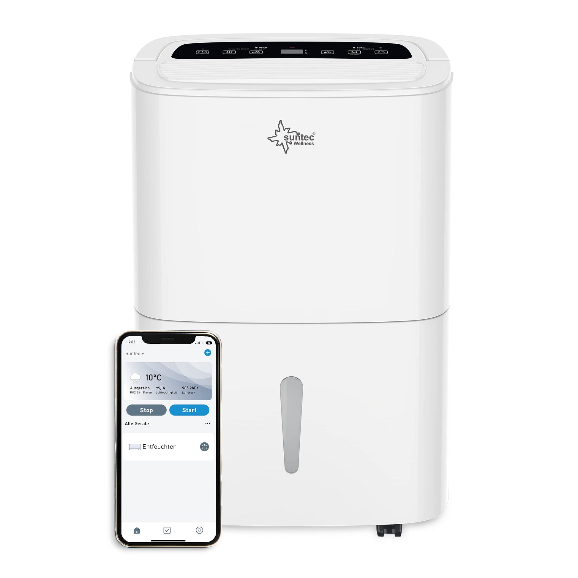 SUNTEC DryFix 12 EQ Dehumidifier - For Rooms up to 34 m2 or 80 m3 - Room Dehumidifier with 12 l/day Dehumidification - 3-in-1 Dehumidifier + Air Purifier + Tumble Dryer - Mobile and Electric White