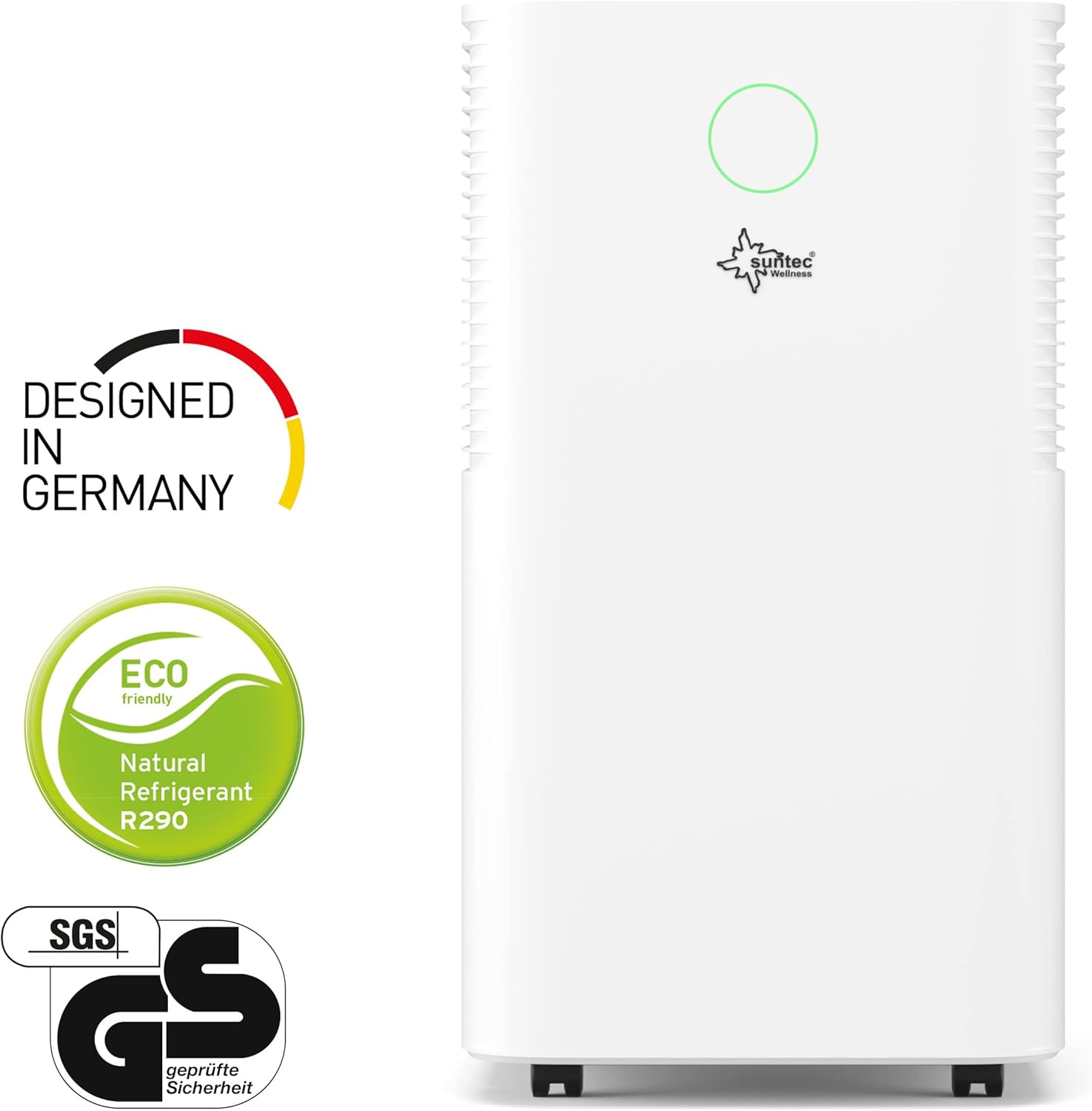 SUNTEC DryFix 12 EQ Dehumidifier - For Rooms up to 34 m2 or 80 m3 - Room Dehumidifier with 12 l/day Dehumidification - 3-in-1 Dehumidifier + Air Purifier + Tumble Dryer - Mobile and Electric White
