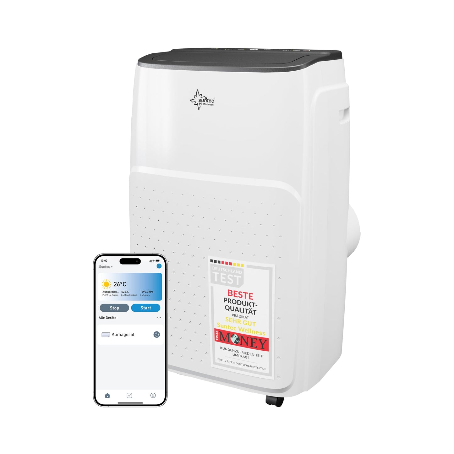 SUNTEC Impuls 3.5 Eco R290 App Mobile Air Conditioner Quiet with Smart App Control, Dehumidifier for Rooms up to 60 m² Mobile Cooling & Heating for Home - 12,000 BTU - 3,517 W