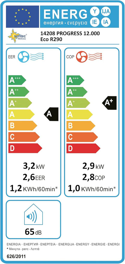 SUNTEC Mobiles lokales Klimagerät Progress 12.000 Eco R290 | Klimaanlage für Räume bis 60 qm | Abluftschlauch | Kühler und Entfeuchter mit ökologischem Kühlmittel | 12.000 BTU/h | Für Wohnung und Büro