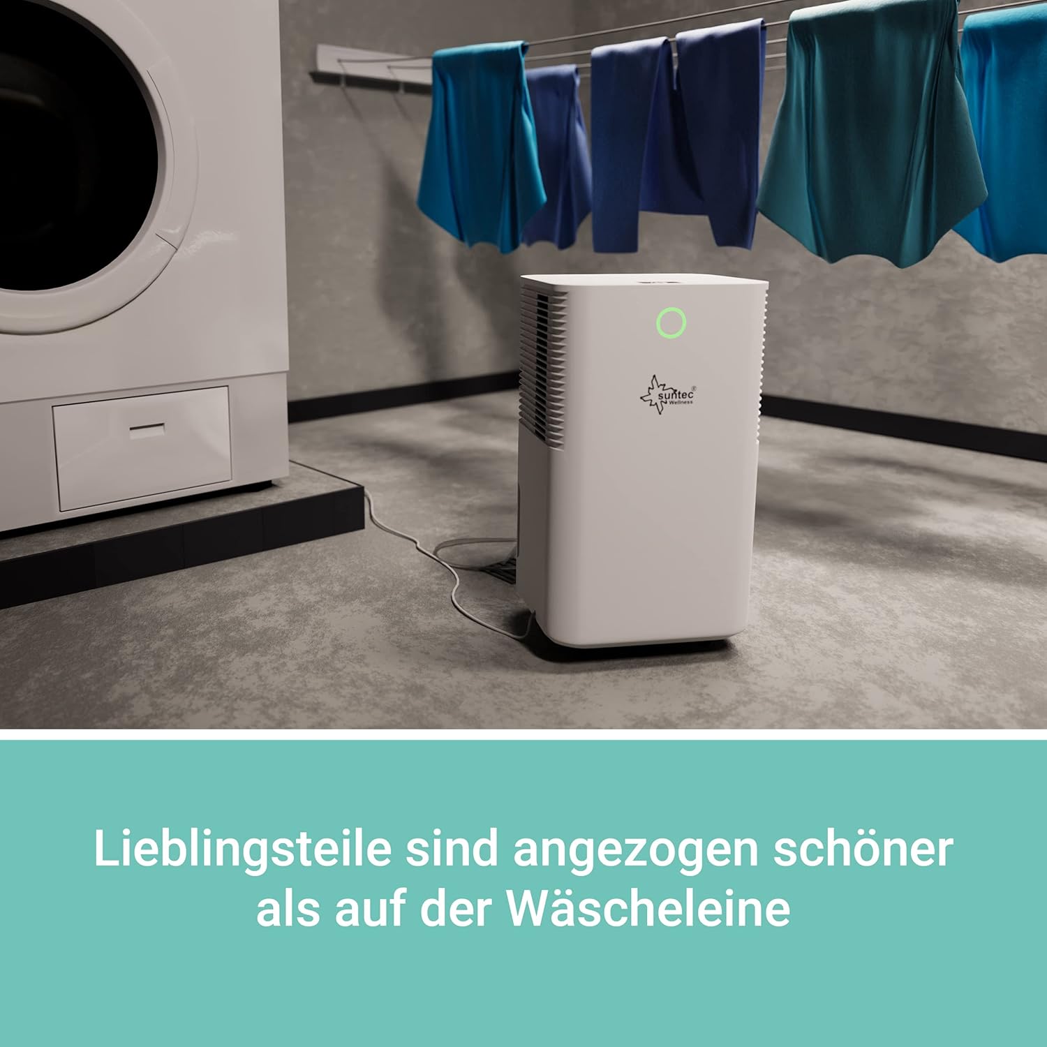 SUNTEC DryFix 12 EQ Dehumidifier - For Rooms up to 34 m2 or 80 m3 - Room Dehumidifier with 12 l/day Dehumidification - 3-in-1 Dehumidifier + Air Purifier + Tumble Dryer - Mobile and Electric White