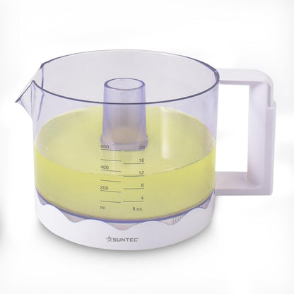 SUNTEC Zitruspresse ZIP-8427 comfort – Elektrisch mit Sieb & abnehmbarem Saft Behälter – Kleine Kunststoff Saftpresse für Orangen + Zitronen + Limetten – Elektrische Presse BPA frei mit max 25 Watt