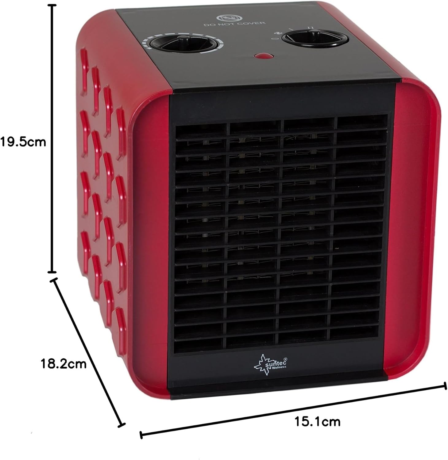 SUNTEC PTC Heizlüfter Heat Block - Leiser Elektroheizer, 1500 Watt | Elektro-Heizung 3 Heizstufen | Rot/Schwarze Elektroheizung | Elektrischer Wärmeheizer für Schlafzimmer, Wohnzimmer