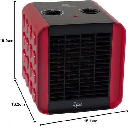 SUNTEC PTC Heizlüfter Heat Block - Leiser Elektroheizer, 1500 Watt | Elektro-Heizung 3 Heizstufen | Rot/Schwarze Elektroheizung | Elektrischer Wärmeheizer für Schlafzimmer, Wohnzimmer