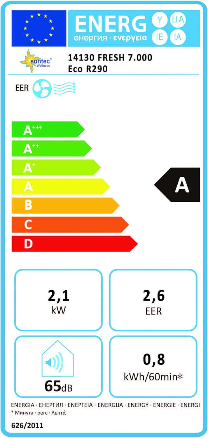 SUNTEC Mobiles lokales Klimagerät Fresh 7.000 Eco R290 | Klimaanlage für Räume bis 25 qm | Abluftschlauch | Kühler und Entfeuchter mit ökologischem Kühlmittel | 7.000 BTU/h | Für Wohnung und Büro
