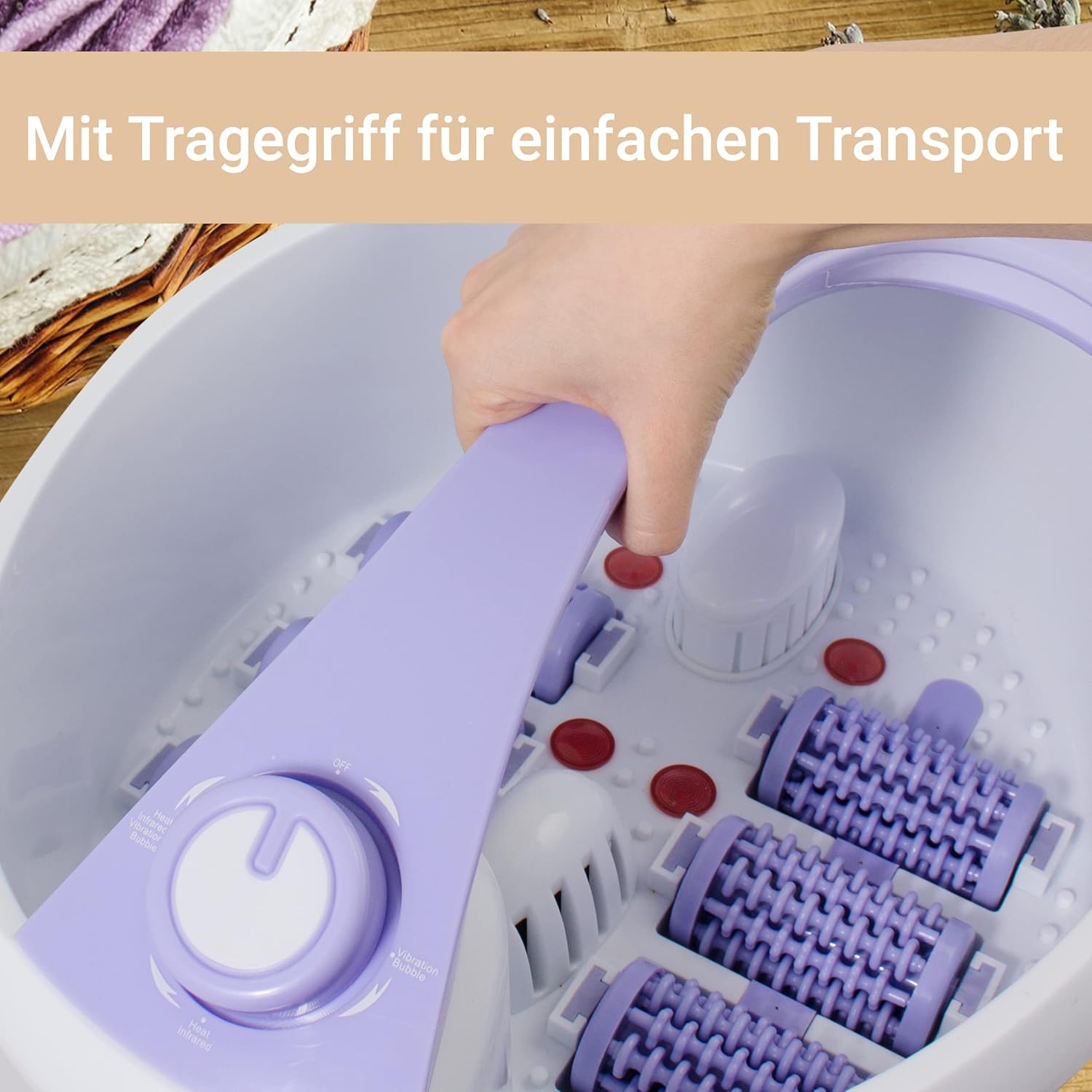 SUNTEC elektrisches Massage Fußbad | Fußmassagegerät mit Vibration, Massage Rollen und Infrarot | Fuß Wanne mit Aufheiz + Wärmefunktion zur Entspannung der Füße | FMA-8663 comfort pro