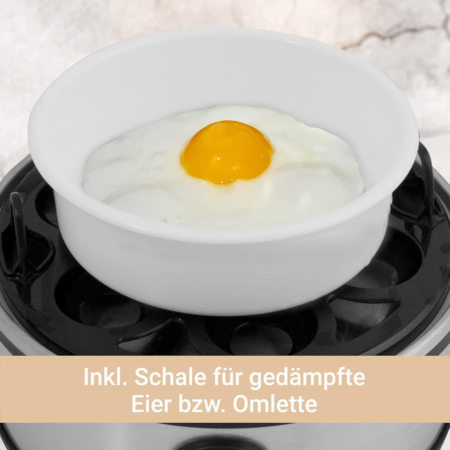 SUNTEC Eierkocher EGG-8564 design aus Edelstahl – Für 7 Eier – Härtegradeinstellung und Timer – Automatische Abschaltung – Klein und elektrisch – Set mit Messbecher & Schale für Rührei – 360 Watt