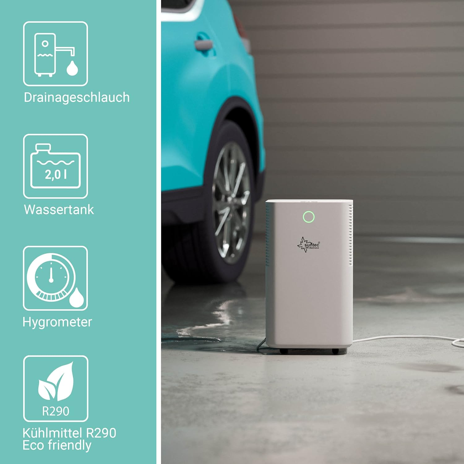 SUNTEC DryFix 12 EQ Dehumidifier - For Rooms up to 34 m2 or 80 m3 - Room Dehumidifier with 12 l/day Dehumidification - 3-in-1 Dehumidifier + Air Purifier + Tumble Dryer - Mobile and Electric White