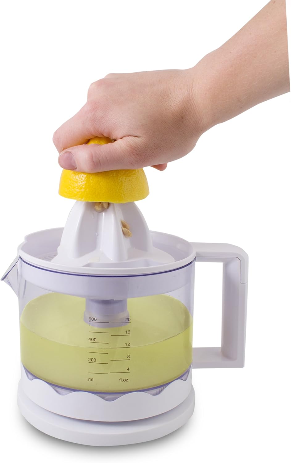 SUNTEC Zitruspresse ZIP-8427 comfort – Elektrisch mit Sieb & abnehmbarem Saft Behälter – Kleine Kunststoff Saftpresse für Orangen + Zitronen + Limetten – Elektrische Presse BPA frei mit max 25 Watt