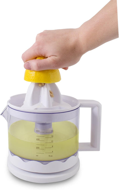 SUNTEC Zitruspresse ZIP-8427 comfort – Elektrisch mit Sieb & abnehmbarem Saft Behälter – Kleine Kunststoff Saftpresse für Orangen + Zitronen + Limetten – Elektrische Presse BPA frei mit max 25 Watt