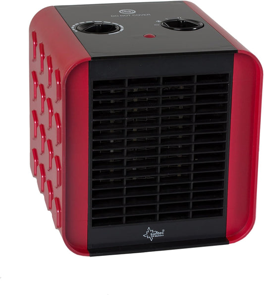 SUNTEC PTC Heizlüfter Heat Block - Leiser Elektroheizer, 1500 Watt | Elektro-Heizung 3 Heizstufen | Rot/Schwarze Elektroheizung | Elektrischer Wärmeheizer für Schlafzimmer, Wohnzimmer