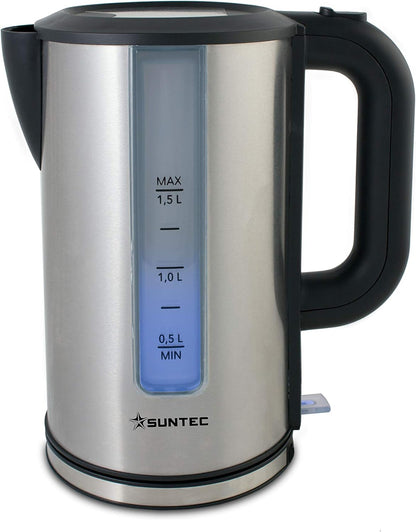 Suntec WAK-8304 Stainless Steel Kettle - Quick Boiling | 1.5 Litres | Powerful with Max 3100 Watt | Automatic Shut-Off | Removable Limescale Filter | with Lighting in Blue