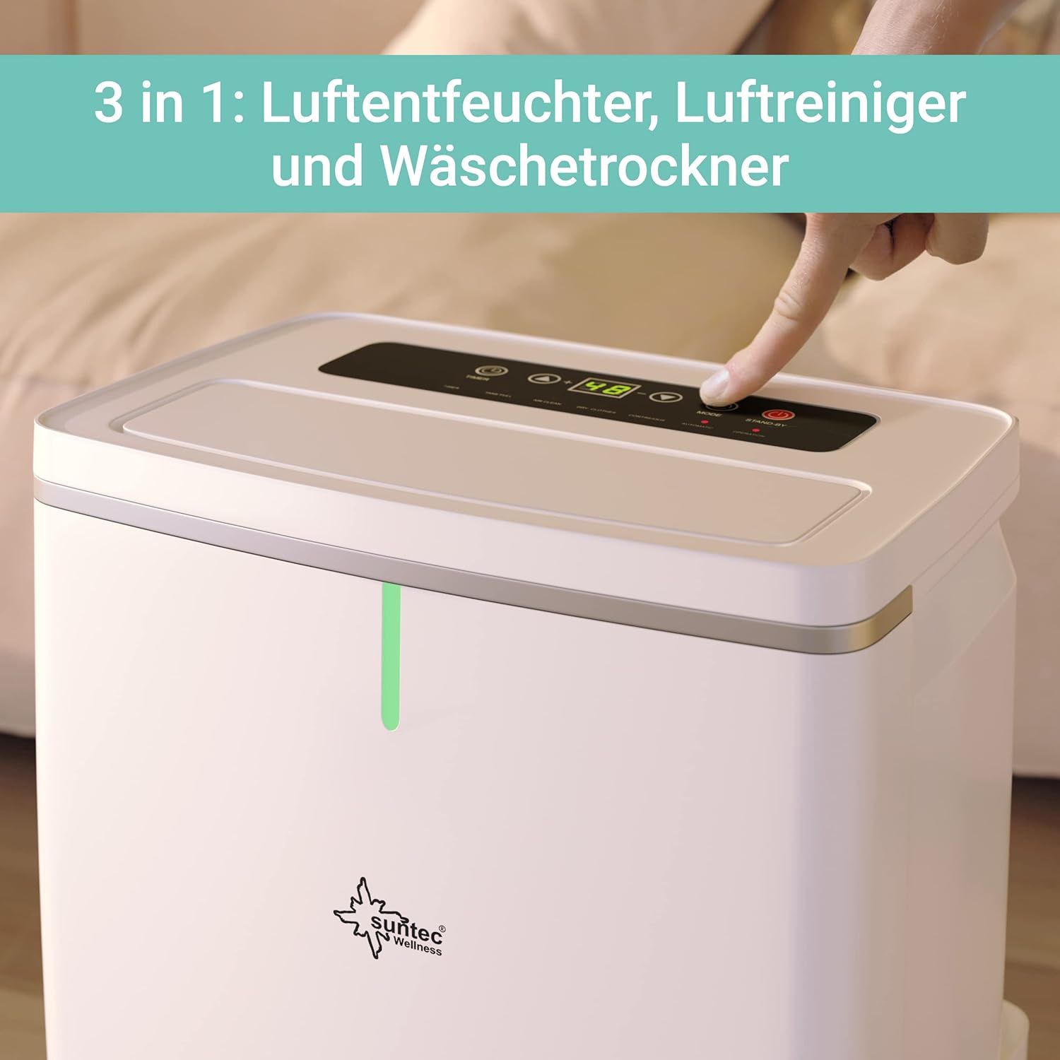 SUNTEC DryFix 20 Lumio Dehumidifier - For Rooms up to 63 m2 or 150 m3 - Room Dehumidifier with 20 L/Day Dehumidification - 3-in-1 Dehumidifier + Air Purifier + Tumble Dryer - Mobile and Electric