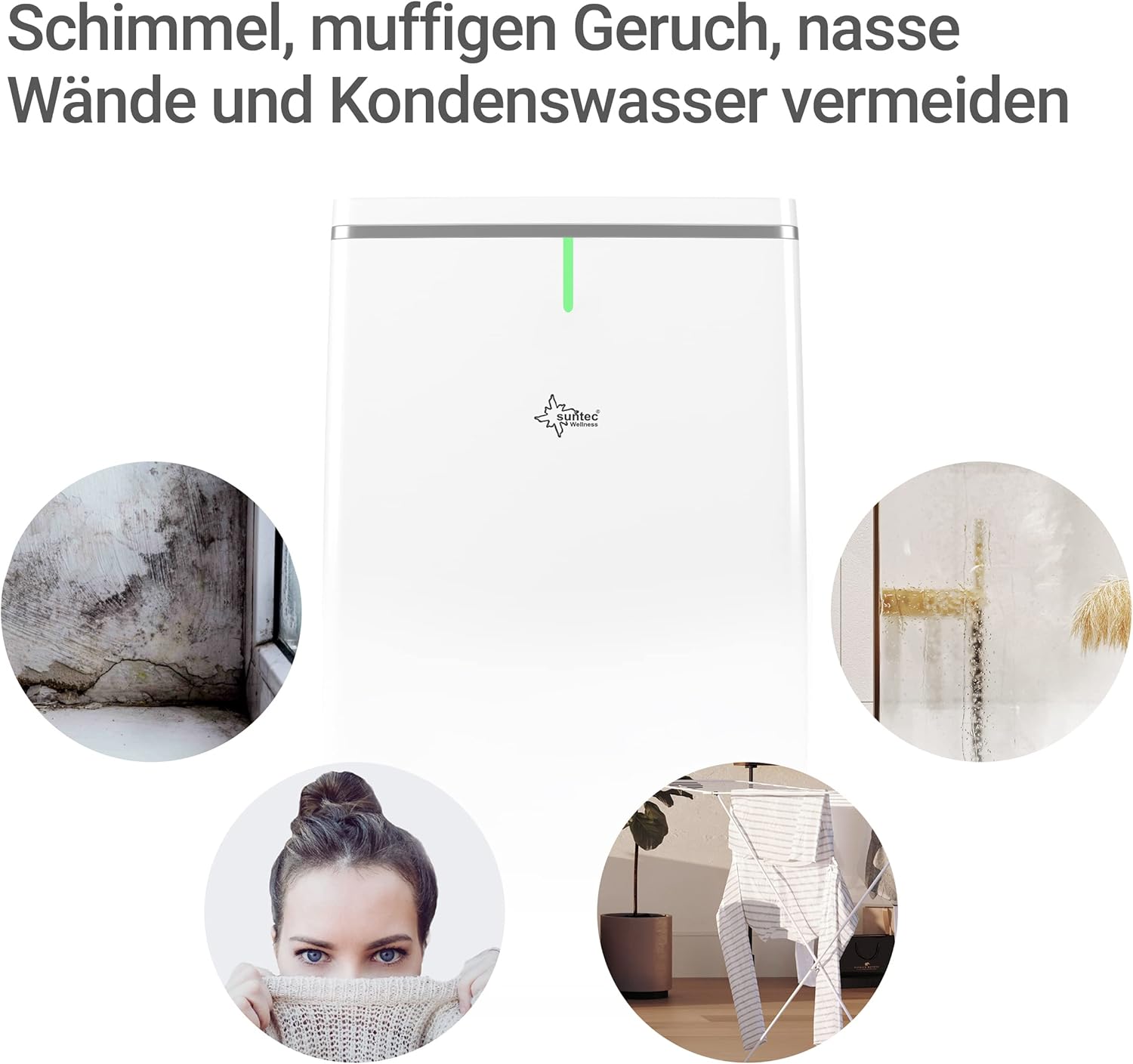 SUNTEC DryFix 20 Lumio Dehumidifier - For Rooms up to 63 m2 or 150 m3 - Room Dehumidifier with 20 L/Day Dehumidification - 3-in-1 Dehumidifier + Air Purifier + Tumble Dryer - Mobile and Electric