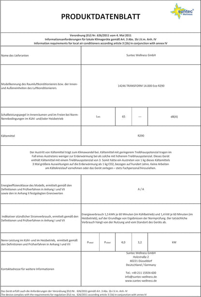 SUNTEC Mobiles lokales Klimagerät Transform 14.000 Eco R290 | geeignet für Räume bis 70 m2 | Kühler und Entfeuchter mit ökologischem Kühlmittel R290 | 14.000 BTU/h