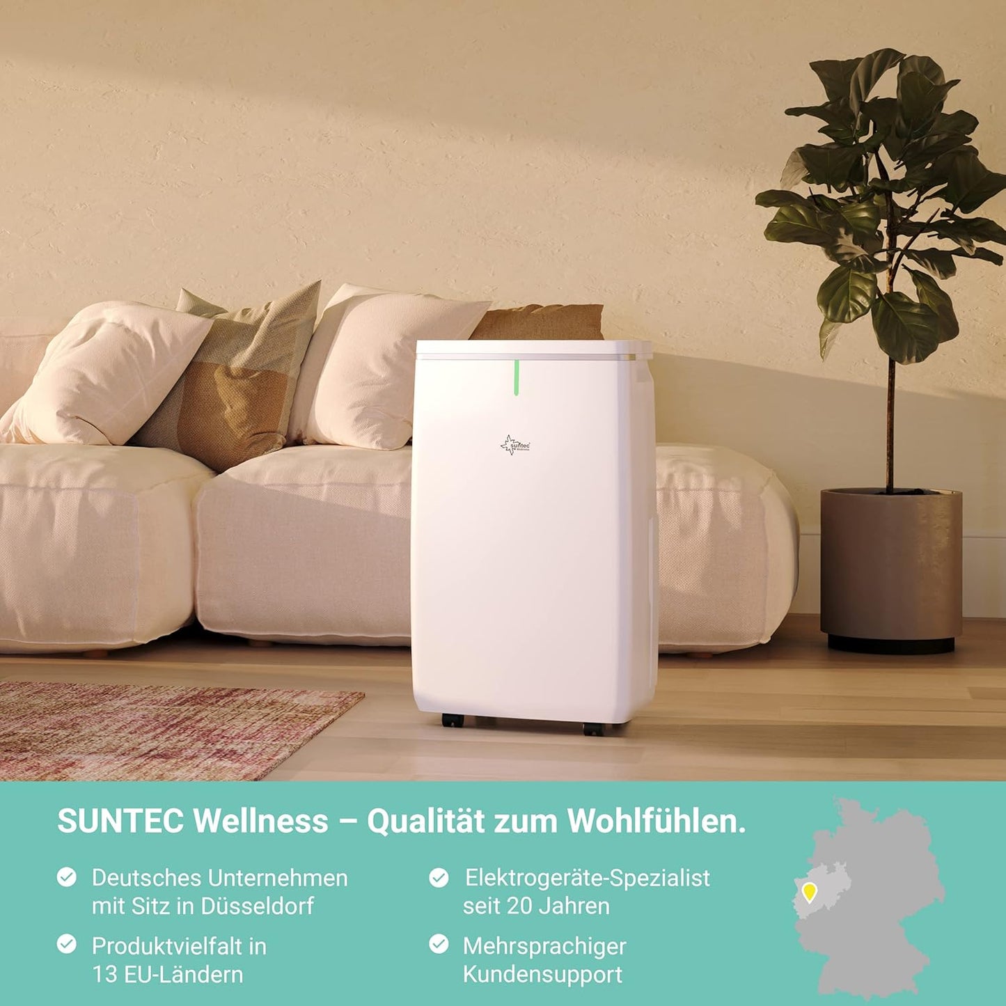 SUNTEC DryFix 20 Lumio Dehumidifier - For Rooms up to 63 m2 or 150 m3 - Room Dehumidifier with 20 L/Day Dehumidification - 3-in-1 Dehumidifier + Air Purifier + Tumble Dryer - Mobile and Electric