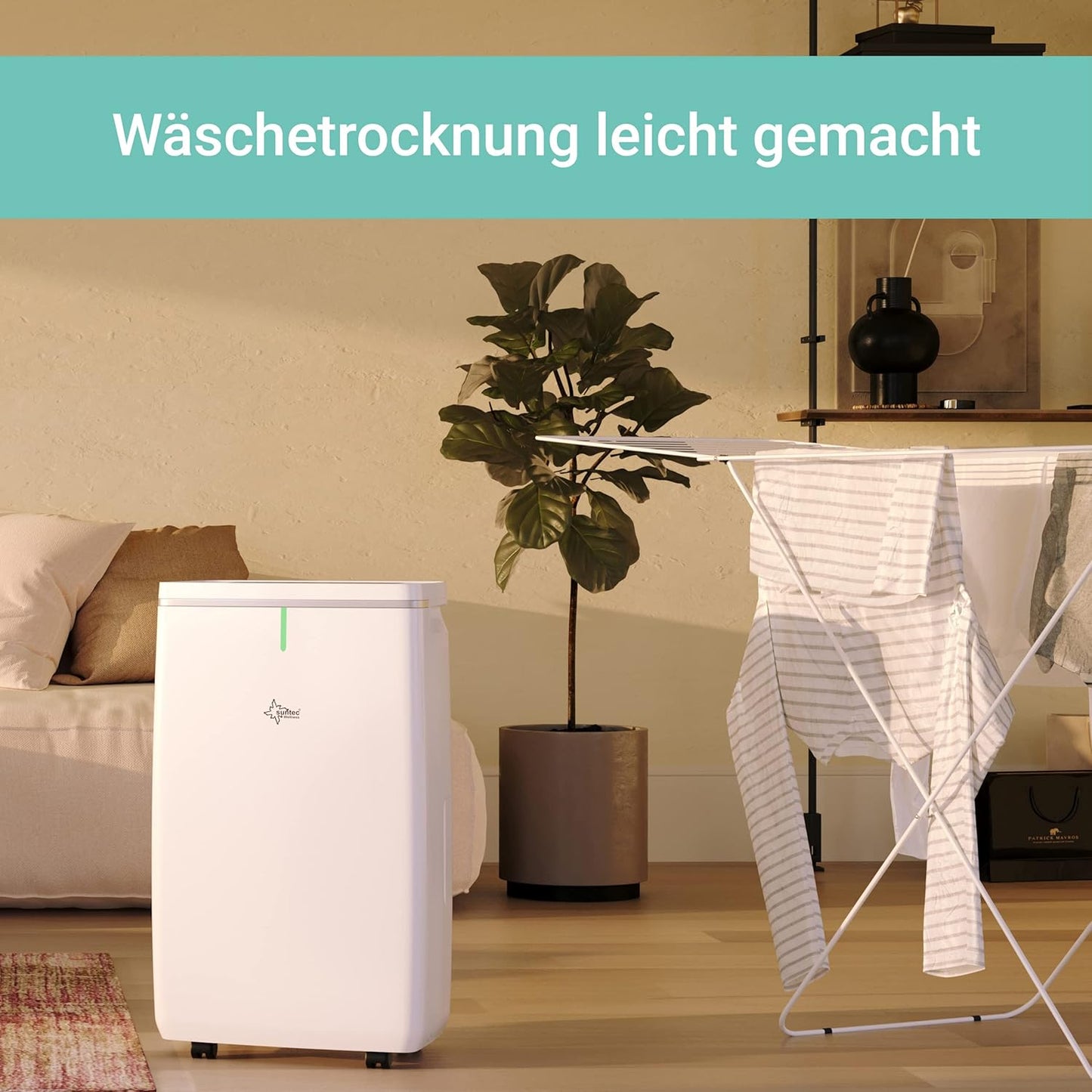 SUNTEC DryFix 20 Lumio Dehumidifier - For Rooms up to 63 m2 or 150 m3 - Room Dehumidifier with 20 L/Day Dehumidification - 3-in-1 Dehumidifier + Air Purifier + Tumble Dryer - Mobile and Electric