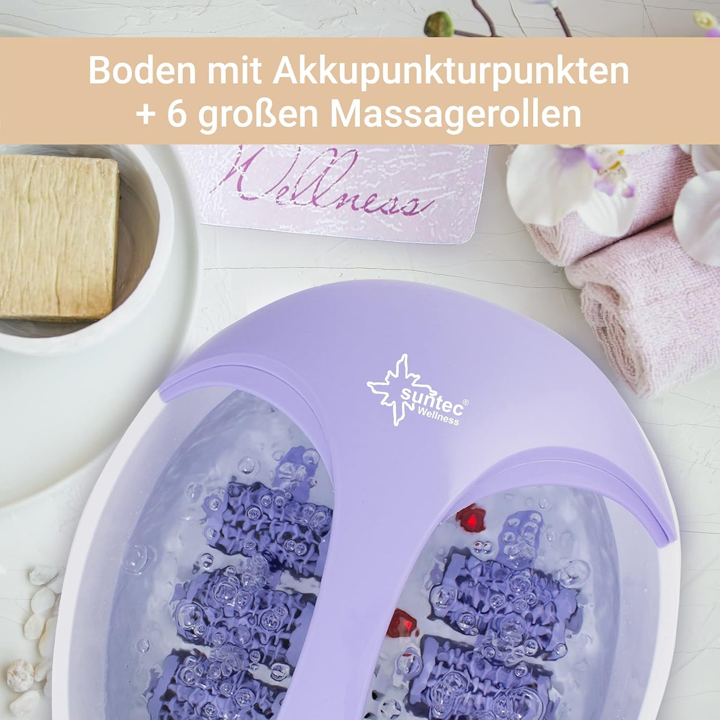 SUNTEC elektrisches Massage Fußbad | Fußmassagegerät mit Vibration, Massage Rollen und Infrarot | Fuß Wanne mit Aufheiz + Wärmefunktion zur Entspannung der Füße | FMA-8663 comfort pro