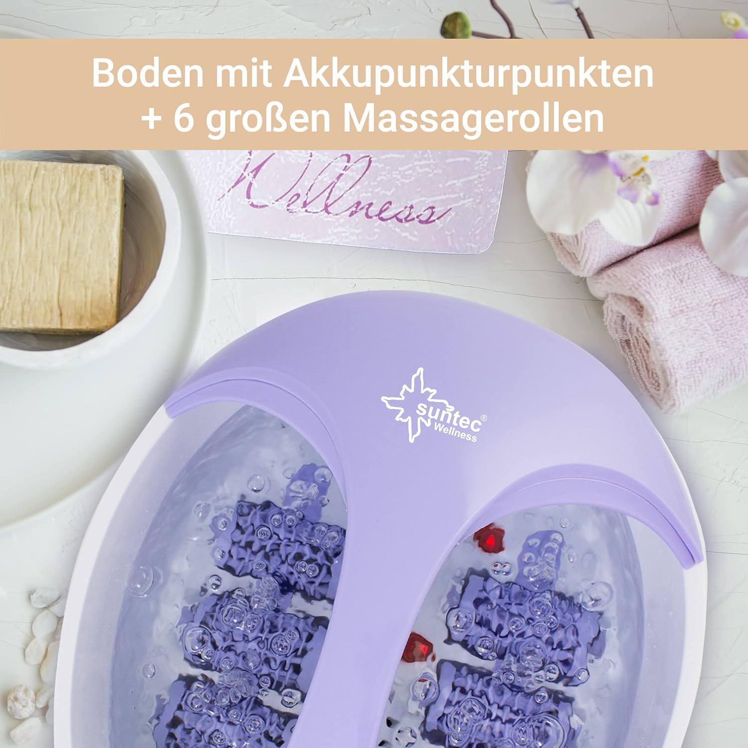 SUNTEC elektrisches Massage Fußbad | Fußmassagegerät mit Vibration, Massage Rollen und Infrarot | Fuß Wanne mit Aufheiz + Wärmefunktion zur Entspannung der Füße | FMA-8663 comfort pro
