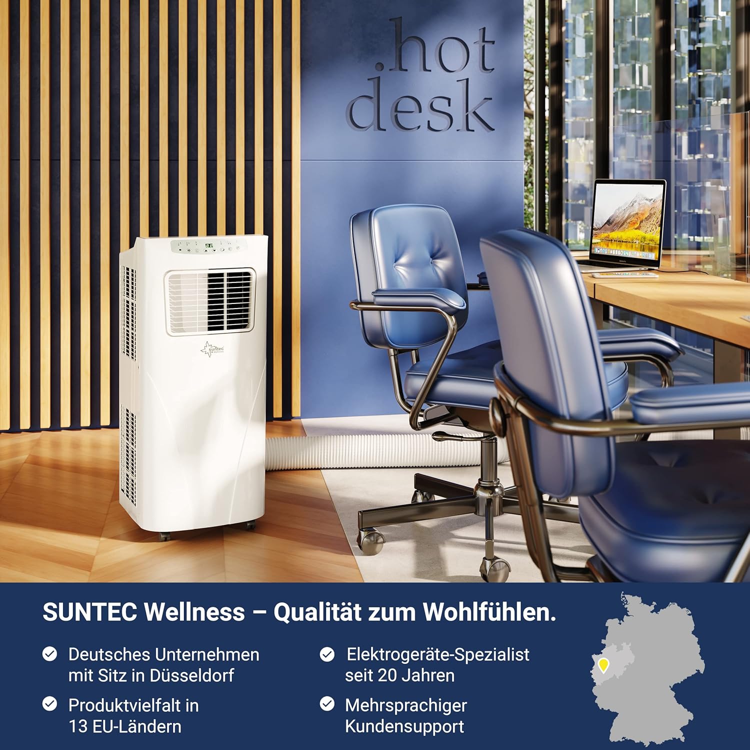 SUNTEC Mobiles lokales Klimagerät Fresh 7.000 Eco R290 | Klimaanlage für Räume bis 25 qm | Abluftschlauch | Kühler und Entfeuchter mit ökologischem Kühlmittel | 7.000 BTU/h | Für Wohnung und Büro