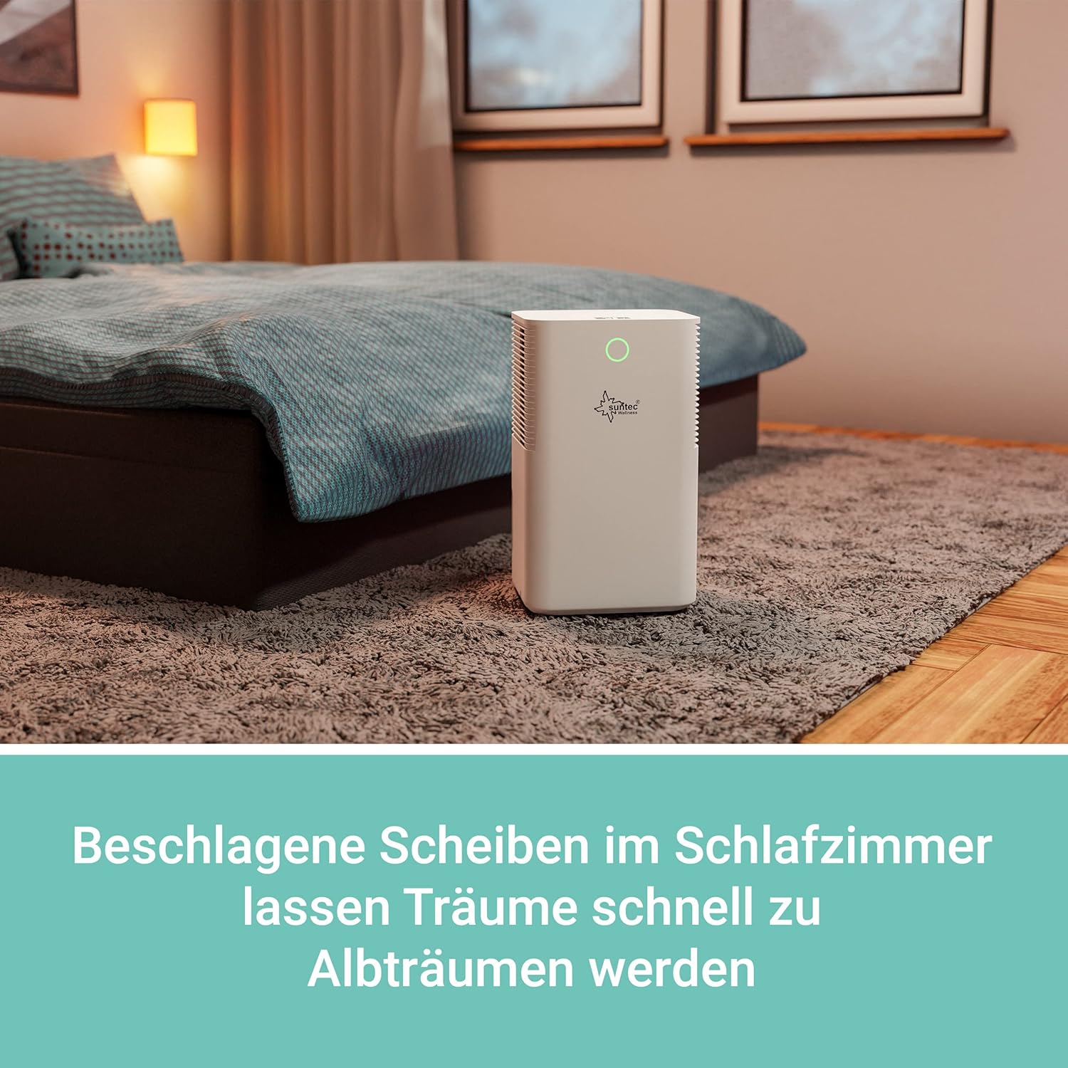 SUNTEC DryFix 12 EQ Dehumidifier - For Rooms up to 34 m2 or 80 m3 - Room Dehumidifier with 12 l/day Dehumidification - 3-in-1 Dehumidifier + Air Purifier + Tumble Dryer - Mobile and Electric White