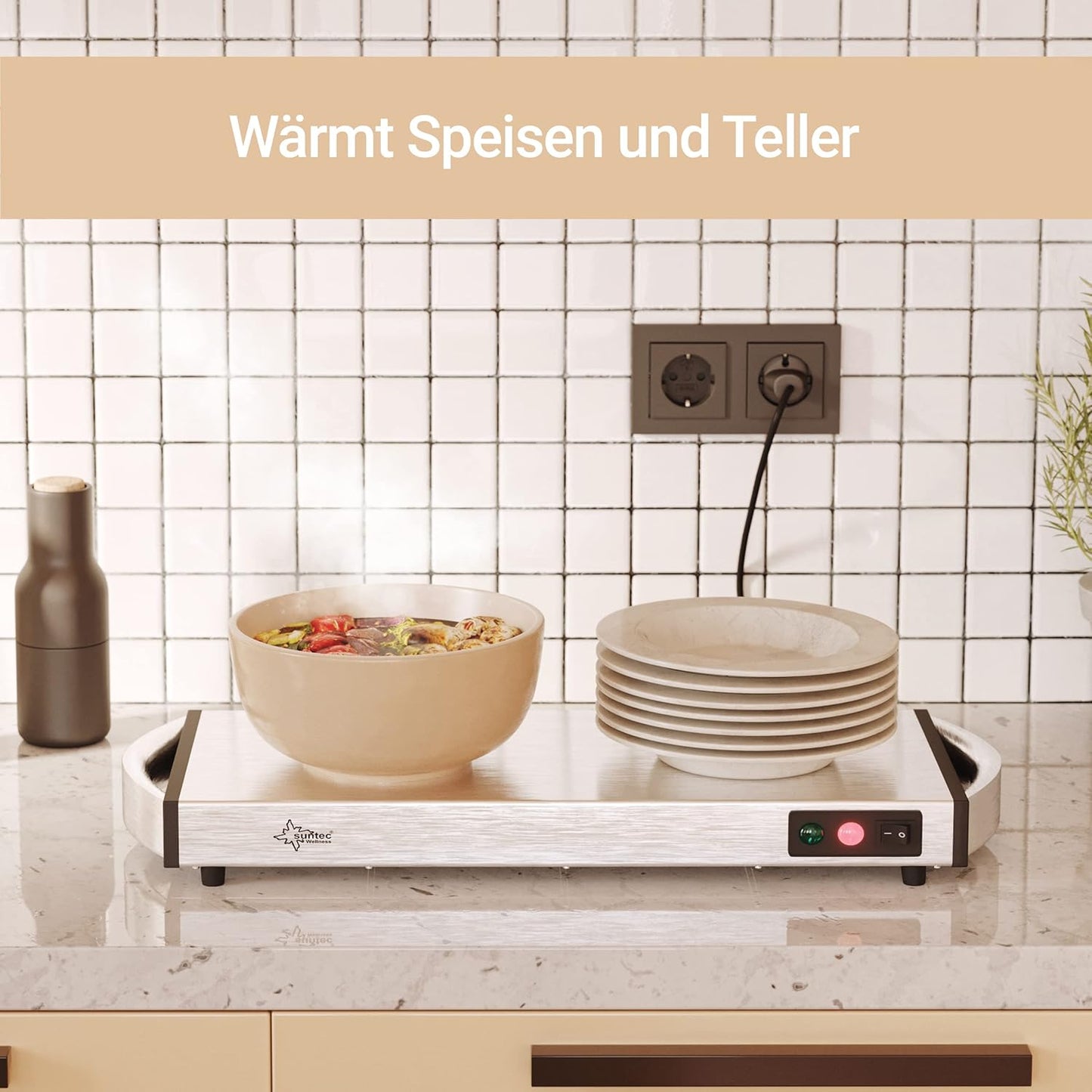 SUNTEC Electric Warming Plate in Robust Stainless Steel Construction - Wireless | Ideal for Keeping Food Warm | Plate Warmer for Food with Quick Heating Time | Buffet Food Warmer | WHP-8472