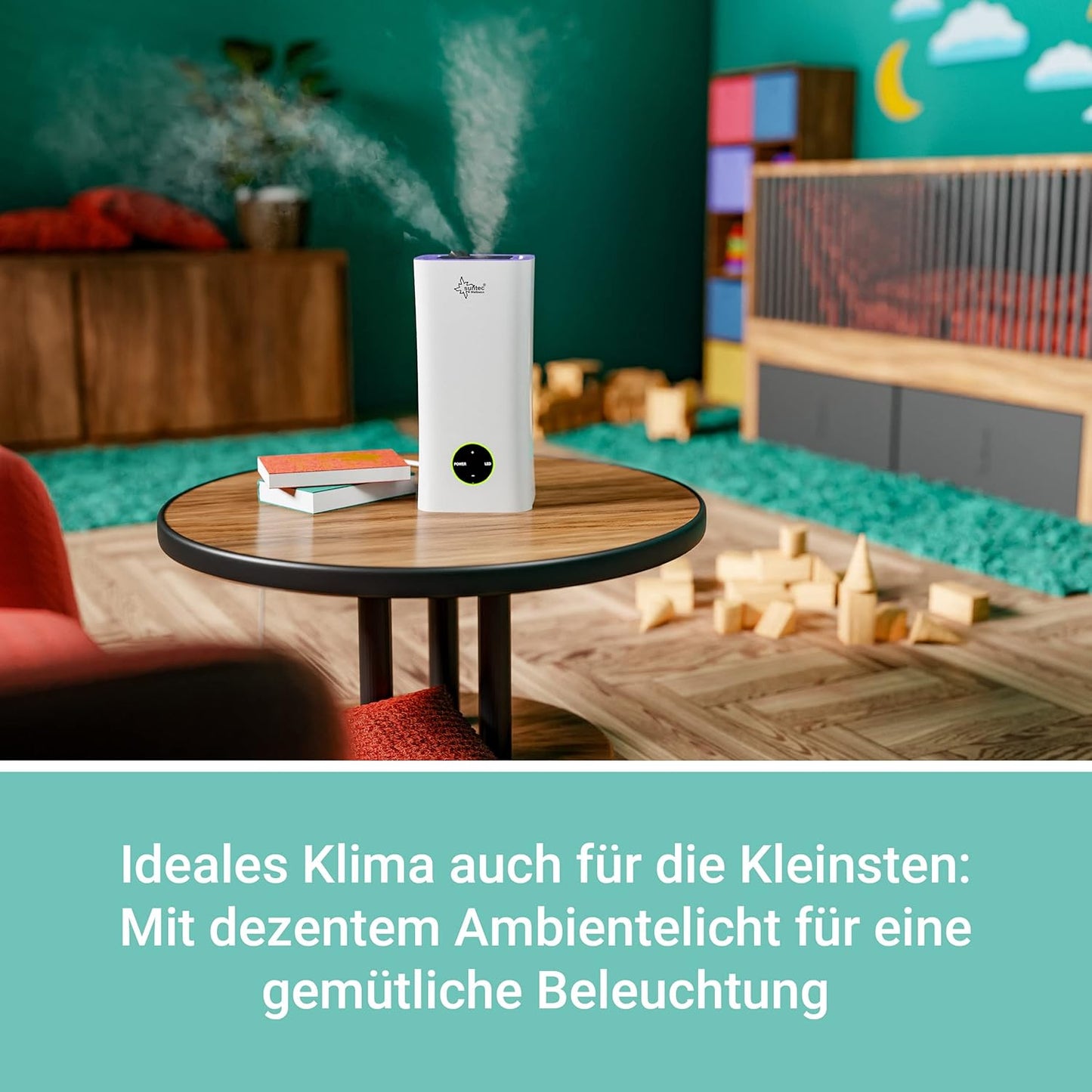 Suntec Monsun Ultrasonic Humidifier 2500 Moodlight [for Rooms up to 90 m (~ 38 M²), 2 Mist Nozzles with 3 Spray Settings Aroma Function LED Colour Change Display Maximum 250 ml/hr/Maximum 28 W]