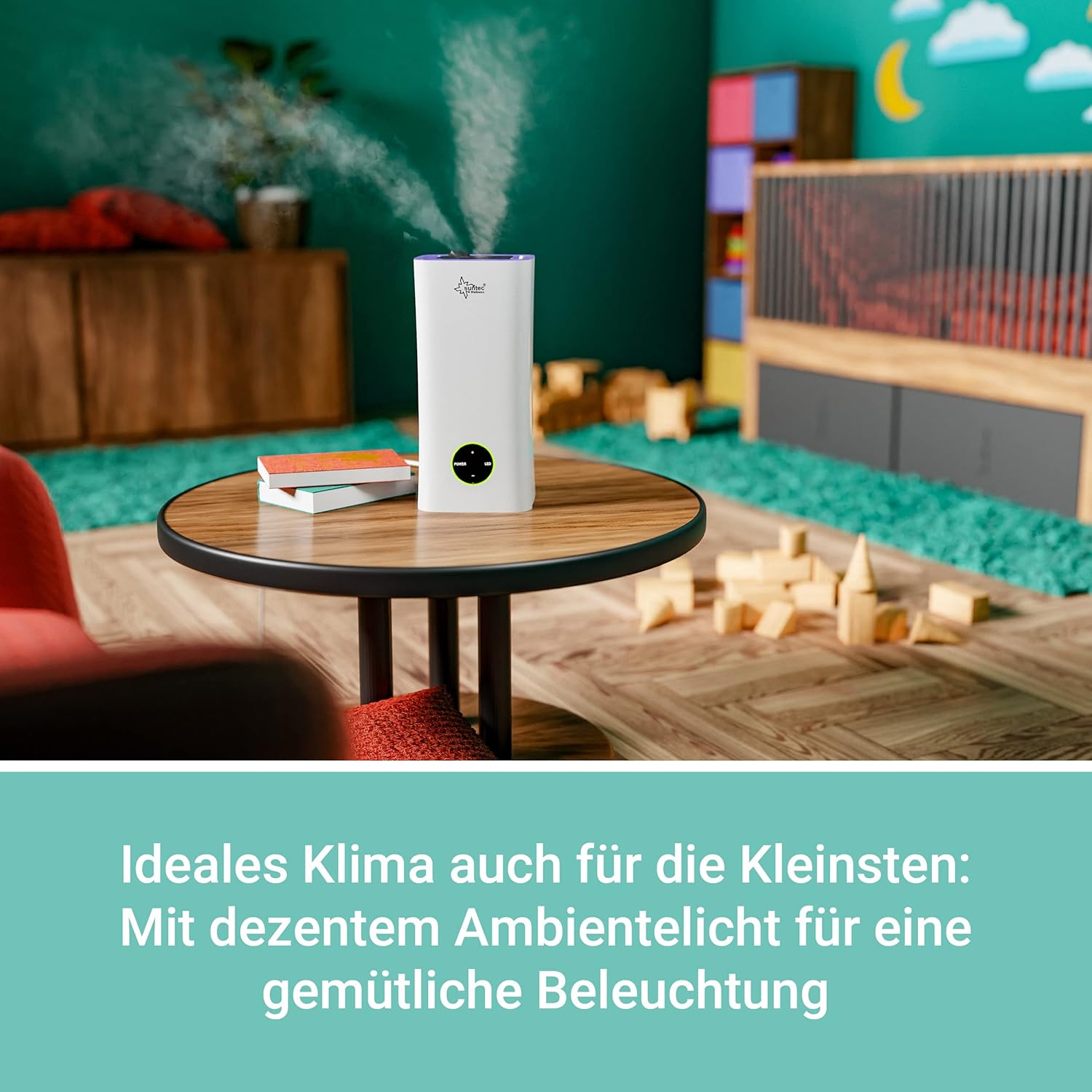 Suntec Monsun Ultrasonic Humidifier 2500 Moodlight [for Rooms up to 90 m (~ 38 M²), 2 Mist Nozzles with 3 Spray Settings Aroma Function LED Colour Change Display Maximum 250 ml/hr/Maximum 28 W]
