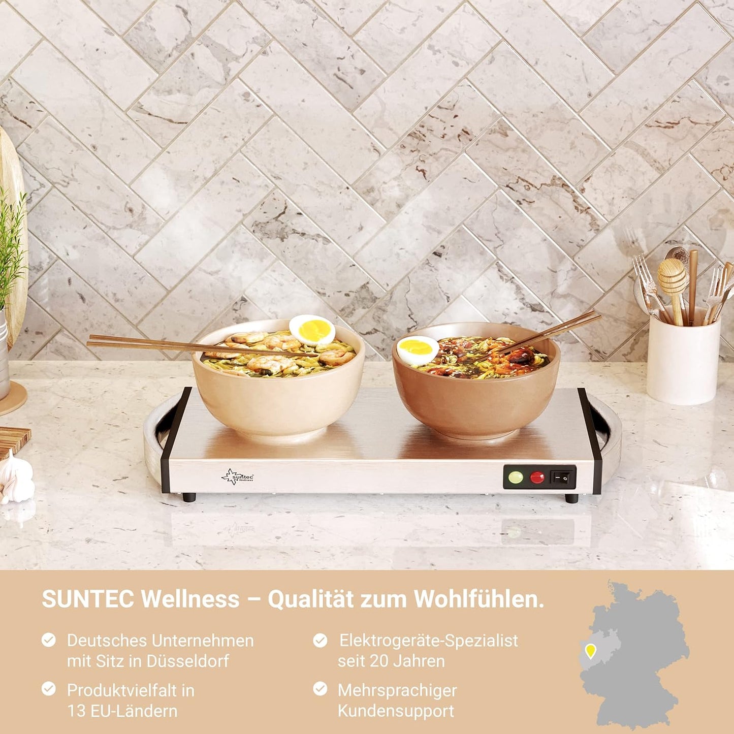 SUNTEC Electric Warming Plate in Robust Stainless Steel Construction - Wireless | Ideal for Keeping Food Warm | Plate Warmer for Food with Quick Heating Time | Buffet Food Warmer | WHP-8472