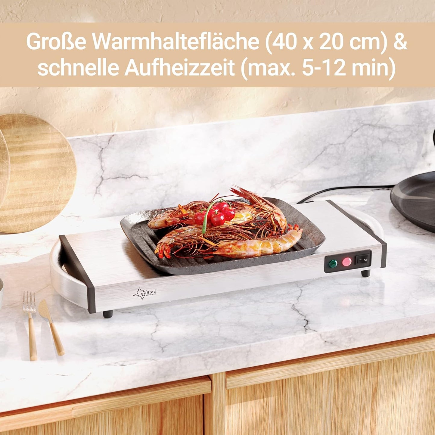 SUNTEC Electric Warming Plate in Robust Stainless Steel Construction - Wireless | Ideal for Keeping Food Warm | Plate Warmer for Food with Quick Heating Time | Buffet Food Warmer | WHP-8472