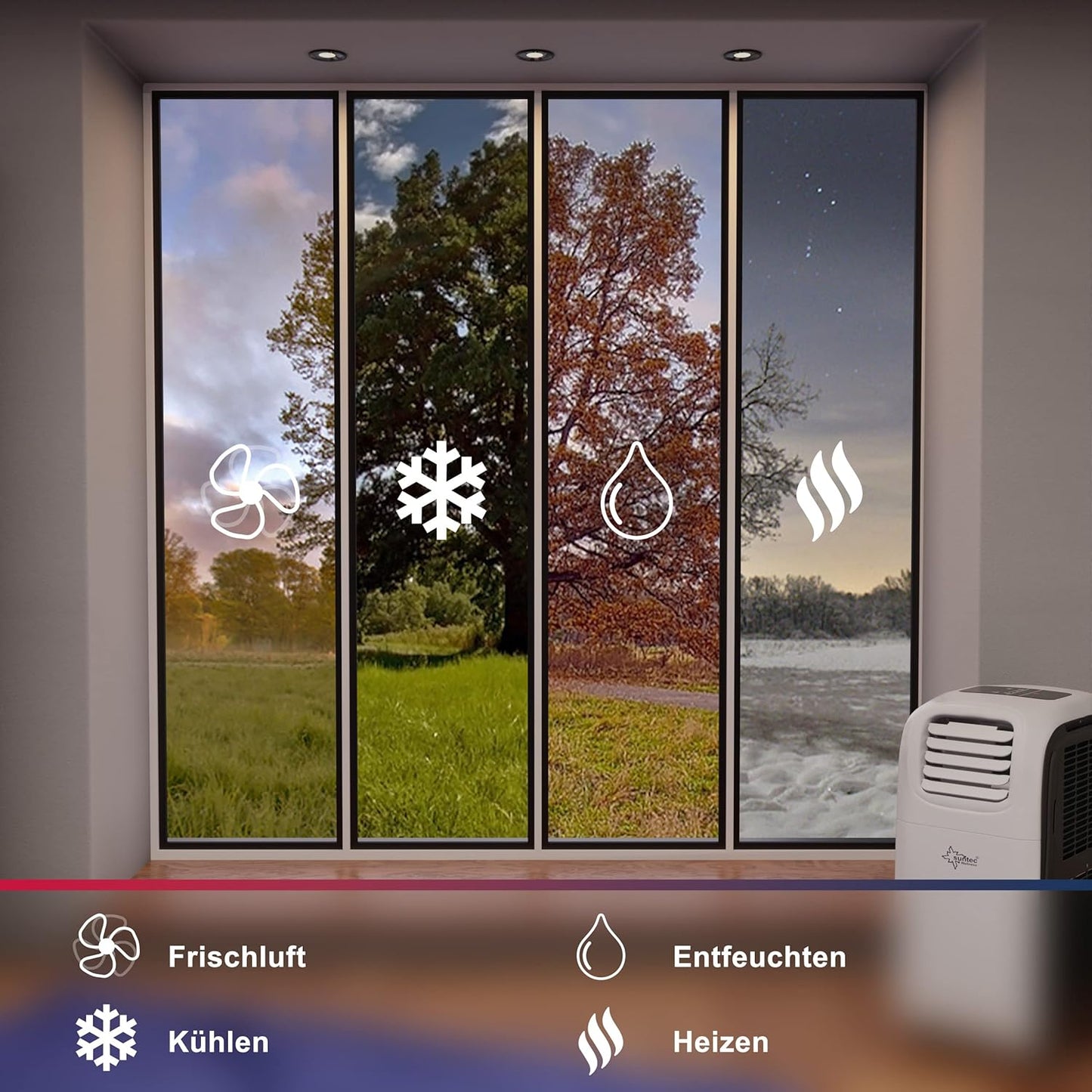 SUNTEC Mobiles lokales Klimagerät Transform 14.000 Eco R290 | geeignet für Räume bis 70 m2 | Kühler und Entfeuchter mit ökologischem Kühlmittel R290 | 14.000 BTU/h