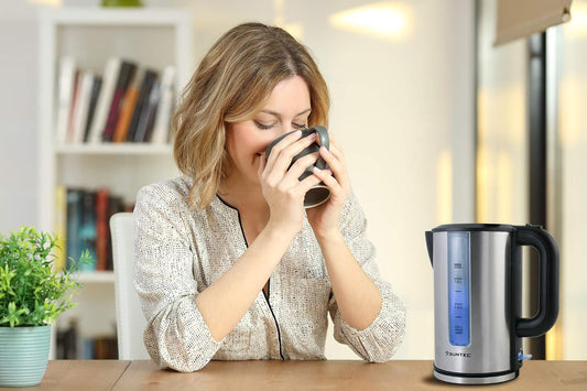 Suntec WAK-8304 Stainless Steel Kettle - Quick Boiling | 1.5 Litres | Powerful with Max 3100 Watt | Automatic Shut-Off | Removable Limescale Filter | with Lighting in Blue