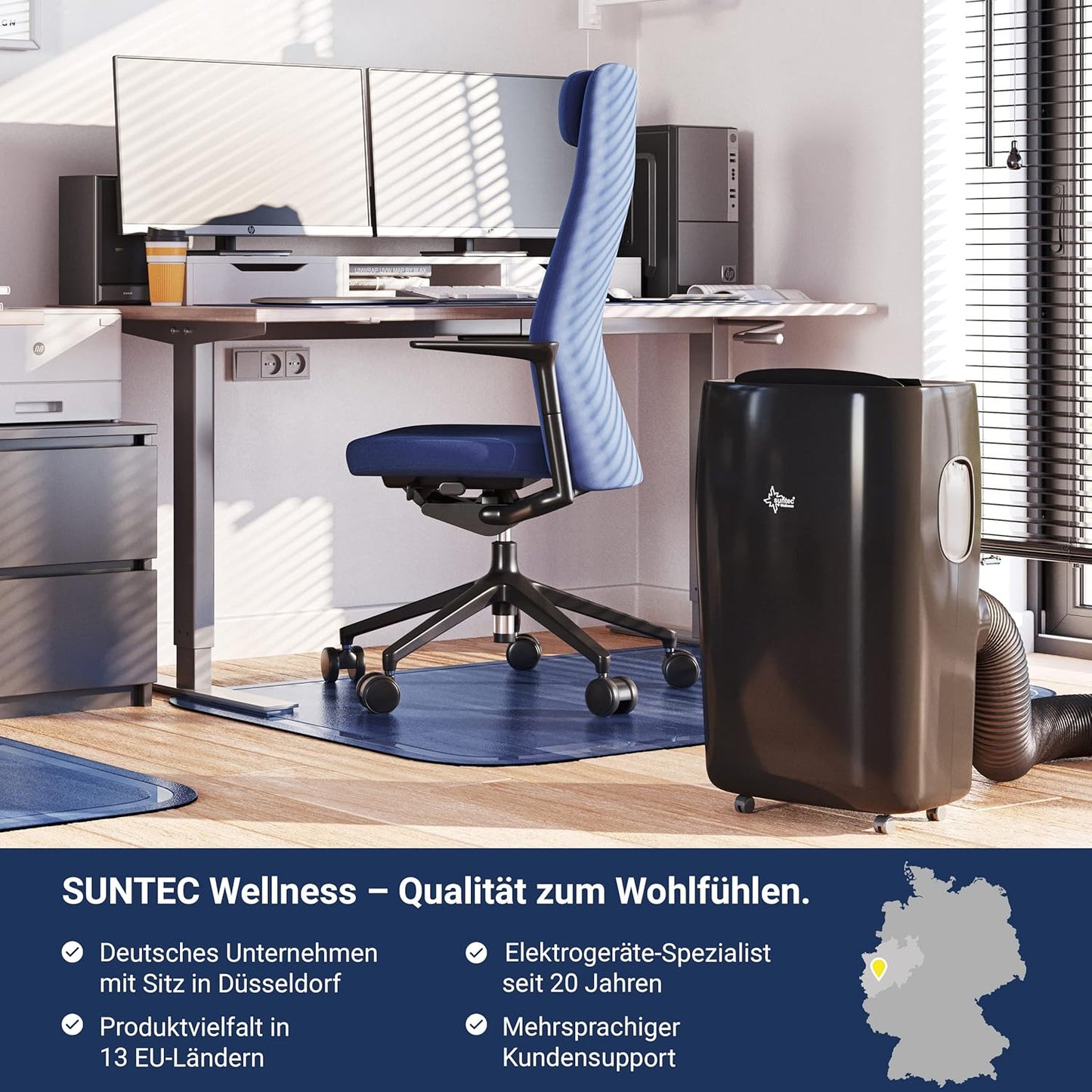 SUNTEC Mobiles lokales Klimagerät Progress 7.000 Eco R290 | für Räume bis 60m3 (25 m2) | inkl. Abluftschlauch | Kühler und Entfeuchter mit ökologischem Kühlmittel R290 | 7.000 BTU/h, EEK A